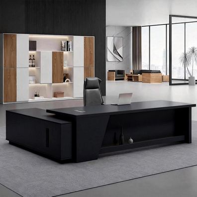 Moderner L-förmiger Schreibtisch mit viel Stauraum, 170x80x75 cm, Schwarz-Weiß
