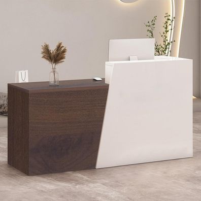 Zrbddef Empfangstheke mit Schublade, 140x42x100cm, White + Dark Brown / Right