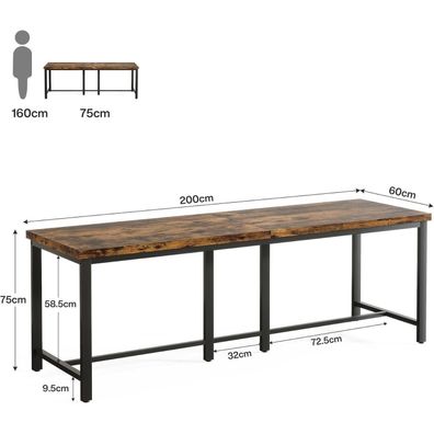 Tribesigns Doppelschreibtisch 200x60cm, extra lang, für Homeoffice und