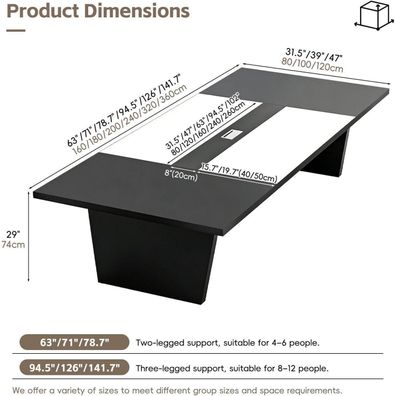 Konferenztisch Büro 160x80cm - Moderner Besprechungstisch mit 2,5cm starker