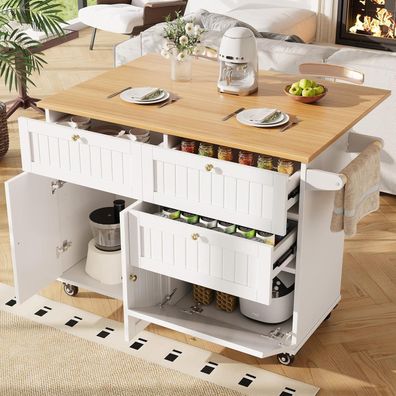 Küchenwagen 133x37.3-70x88 cm mit Klappbarer Arbeitsplatte, 2 Schubladen und