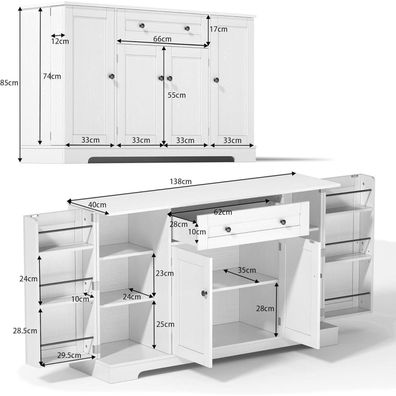 Oslghy Küchenbuffet Sideboard mit Schublade & Regaltüren, Weiß, 138x40x85cm