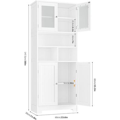 HOCSOK Sideboard 147.5cm Hochschrank mit 4 Türen, verstellbarem Einlegeboden