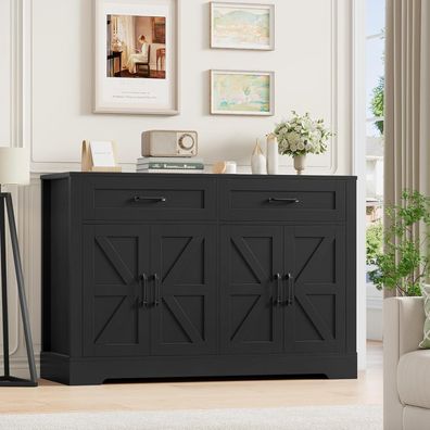 HOCSOK Sideboard Küchenschrank mit 2 Schubladen und 4 Türen, Schwarz