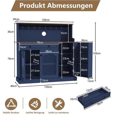 Holtico Küchenschrank mit Arbeitsplatte, Blau, Weinschrank mit Schublade und