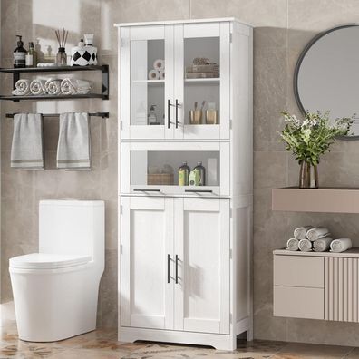 Opulenthome Hochschrank Badezimmer mit Glastüren, 5 Etagen, 4 Türen, Weiß