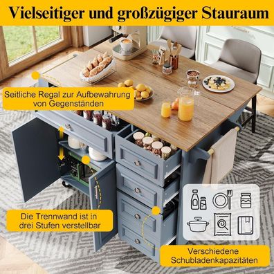 Lahoomu Kücheninsel (110x45-75x92cm) - Multifunktionaler Esstisch mit