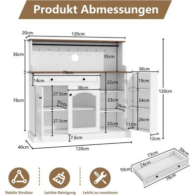 Holtico Küchenschrank mit Arbeitsplatte, Weißer Buffetschrank mit Schublade