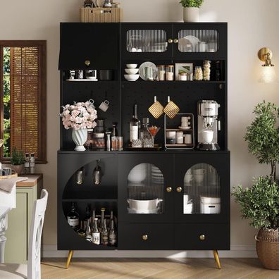 DRIXNO Küchenschrank mit LED, USB, Steckdosen und Lochwand, 120x40x176 cm