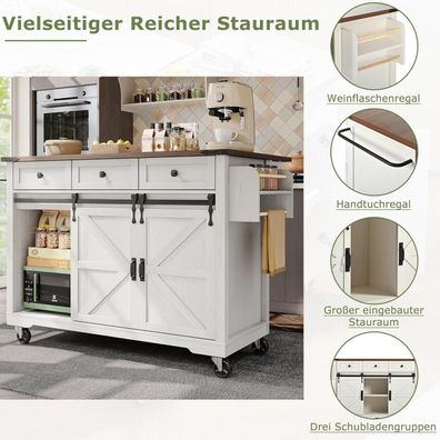 DRIXNO Kücheninsel auf Rollen, Servierwagen mit ausziehbarer Arbeitsplatte, 2