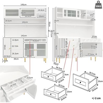 FammyLoft Küchenschrank mit LED-Beleuchtung, verstellbaren Einlegeböden und