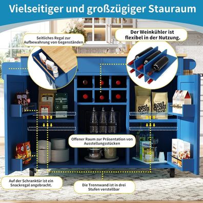 DRIXNO Kücheninsel (102x45x92cm) - Multifunktionaler Küchenschrank mit
