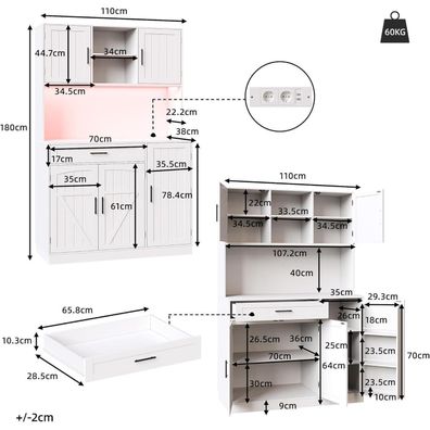 DRIXNO Küchenschrank mit LED Beleuchtung, Steckdose und viel Stauraum