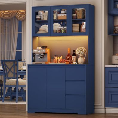 FirFurd Küchenschrank Buffetschrank mit LED und Steckdosenleiste, blau