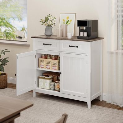 Bealife Küchen-Sideboard mit 2 Schubladen und 2 Türen, Arbeitsplatte, Grau