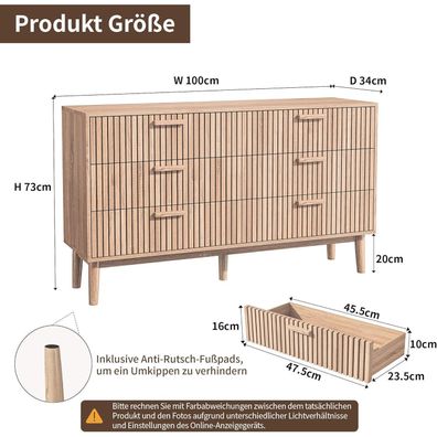 YGHQAP Kommode mit 6 Schubladen, Holz Sideboard 100cm Breit, 34cm Tief