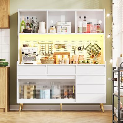DRIXNO Hochschrank mit LED Beleuchtung, Esszimmerschrank mit Schublade