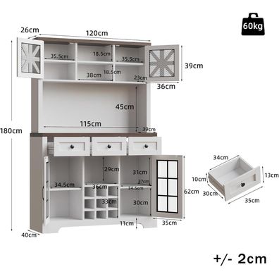 Ojjxh Küchenschrank Hochschrank mit LED & Arbeitsplatte, Buffetschrank