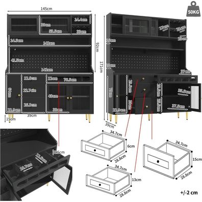 FammyLoft Küchenschrank mit LED-Beleuchtung, verstellbaren Einlegeböden und