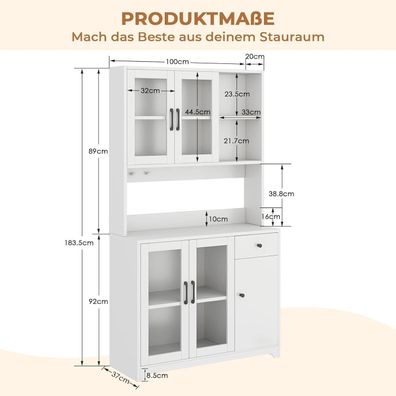 Dripex Küchenschrank 183cm mit Arbeitsplatte, 5 Türen, 1 Schublade, Weiß