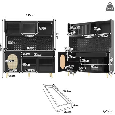 Lahoomu Aufbewahrungsschrank/Küchenschrank/Buffetschrank, 145x39x171cm, 5