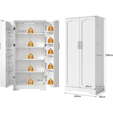 VIVCA Multifunktionaler Küchenschrank 60x35x128cm weiß mit LED-Sensorleuchte