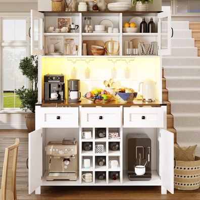 DRIXNO Küchenschrank Buffetschrank mit USB, Steckdosen, LED-Lichtleiste, 4