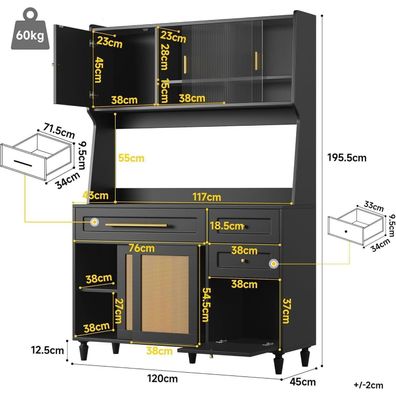 FammyLoft Küchenschrank mit LED-Beleuchtung, 3 Schubladen und verstellbaren