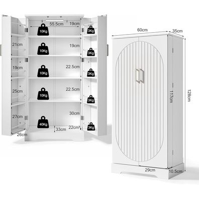 VIVCA Multifunktionaler Küchenschrank 60x35x128cm weiß mit LED-Sensorleuchte