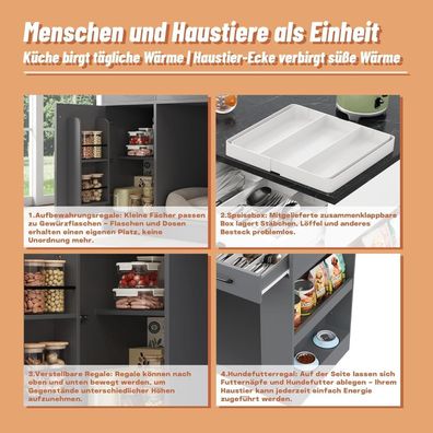 Kücheninsel mit 3 Schubladen, Gewürzablage und verstellbarem Regal