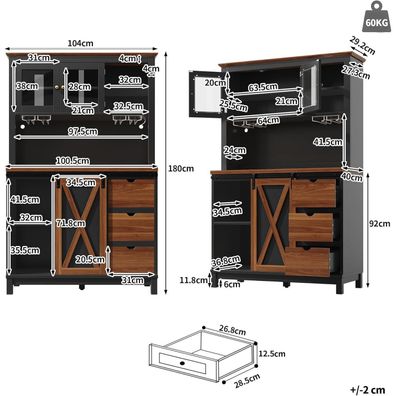 Ojjxh Küchenschrank Hochschrank mit LED & App-Steuerung, Buffetschrank
