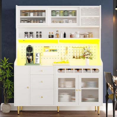 DRIXNO Hochschrank mit Arbeitsplatte, LED-Beleuchtung, Weinregal und