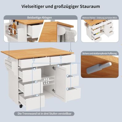 Lahoomu Kücheninsel Küchenschrank Ausziehbarer Küchenwagen mit Rollen und