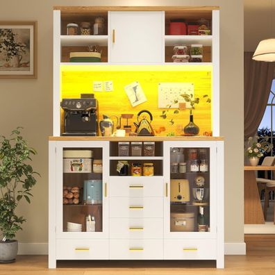 DRIXNO Küchenschrank mit LED-Beleuchtung, 6 Schubladen, 3 Türen, Sideboard
