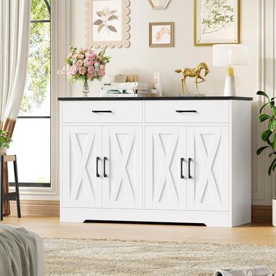 HOCSOK Sideboard 120cm Breit Küchenschrank mit Arbeitsplatten, 2 Schubladen und