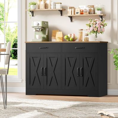 HOCSOK Sideboard 120cm Breit, Küchenschrank mit Arbeitsplatte, 2 Schubladen, 4