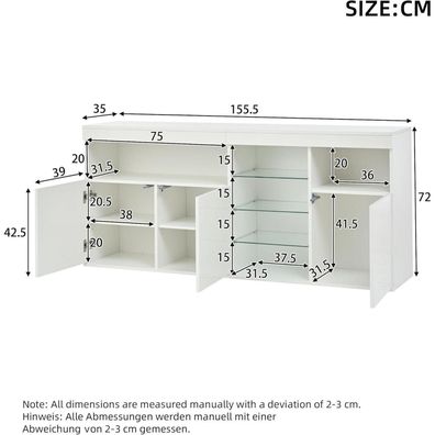 Oslghy Sideboard mit LED Beleuchtung, Hochglanz Küchenbuffet als