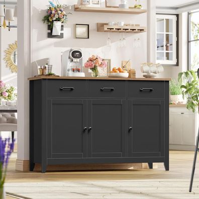 HOCSOK Sideboard mit Arbeitsplatte, 3 Schubladen, 3 Türen, 1 festes & 1
