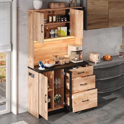 DRIXNO Küchenschrank mit LED-Beleuchtung, moderner Buffetschrank 105x40x180 cm