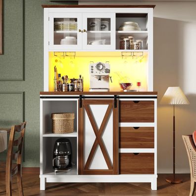DRIXNO Küchenschrank mit LED-Beleuchtung, 3 Schubladen, Schiebetür, Sideboard