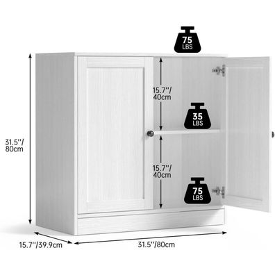 VOWNER Sideboard mit 2 Holztüren, 80x80x40 cm, Weiß - Moderner Küchen- und