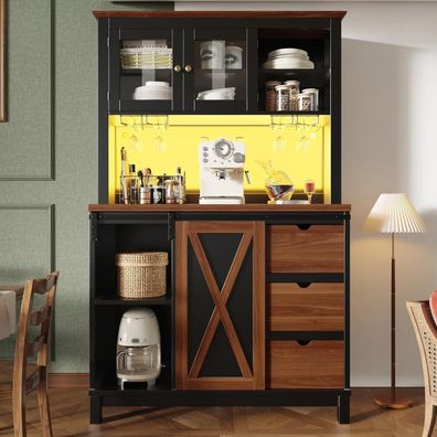 DRIXNO Küchenschrank mit LED-Beleuchtung, 3 Schubladen, Schiebetür, Sideboard