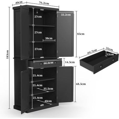 Holtico Küchenschrank, Hochschrank Buffetschrank mit Türen und Regalen für