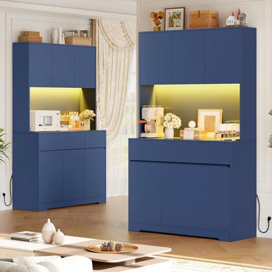 FirFurd Küchenbuffetschrank mit LED, Steckdose und Arbeitsplatte, blau