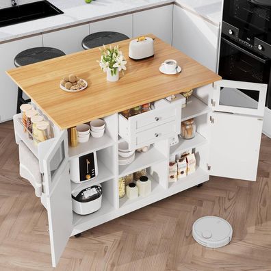 Lahoomu Kücheninsel Esszimmerwagen mit Arbeitsplatte Buffetschrank Weiß