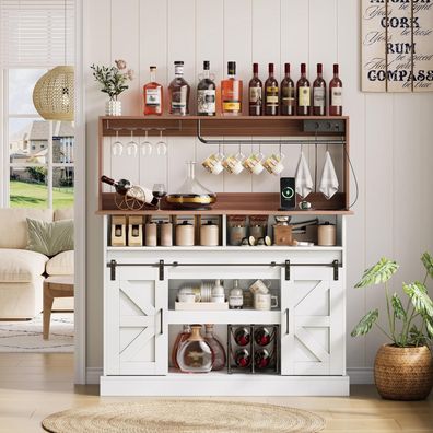Juabett Küchenschrank mit Arbeitsplatte, Sideboard mit Schiebetüren, Kaffeebar