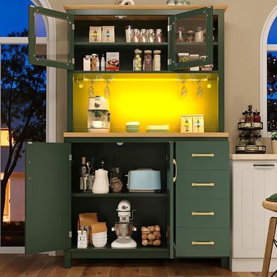 DRIXNO Buffetschrank Grün mit LED-Lichtleiste, 4 Türen, 105.5x40x180cm