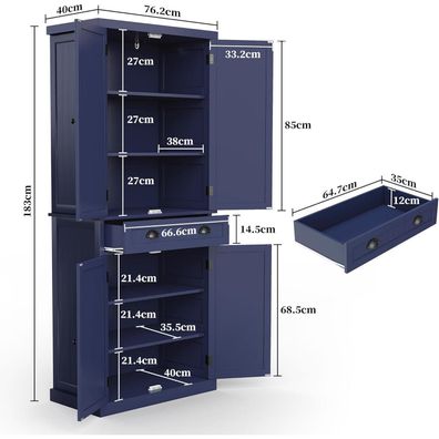 Holtico Küchenschrank, Hochschrank mit Türen und Regalen, Esszimmer- und