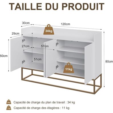 Modernes Sideboard mit 4 Türen, grifflos, minimalistisch, weiß