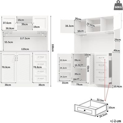 Moimhear Aufbewahrungsschrank, 120x40x188cm, Buffetschrank mit 4 Türen, 2